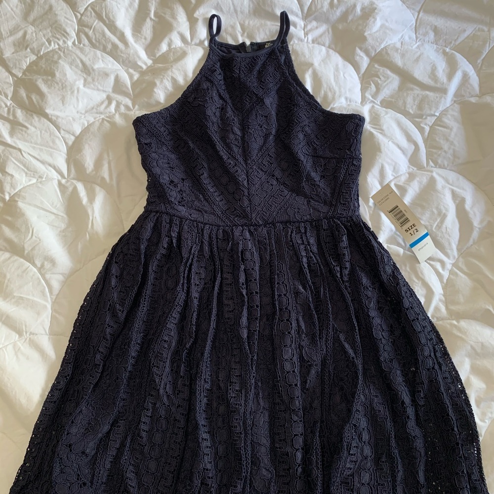Jump Apparel Blue Lace Halter-neck Mini Dress